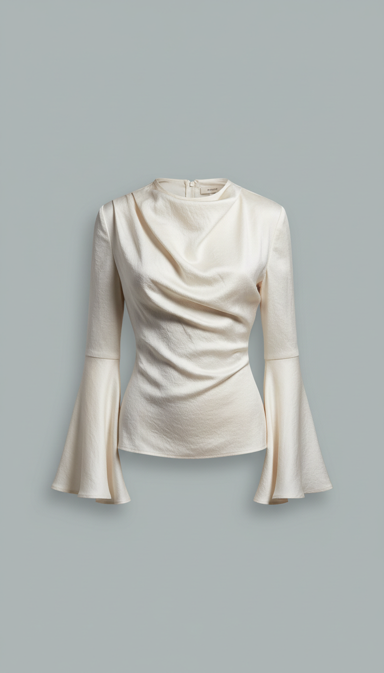 Sculpted silk blouse with curved hem